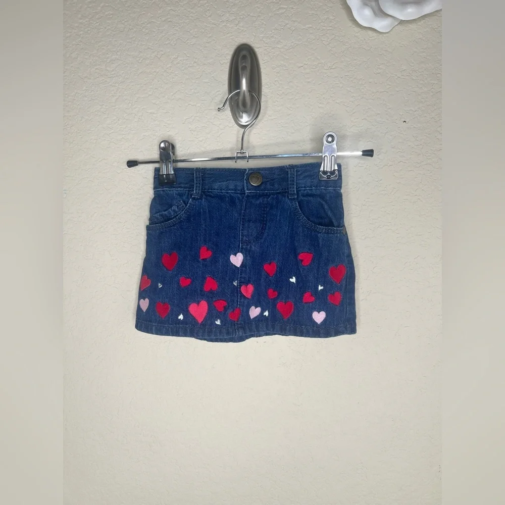 Gymboree 2014 Valentines Puppy Love Denim Hearts Skirt Size 18-24 months